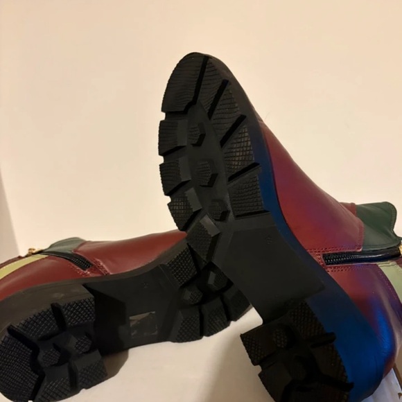 Colorblock Leather Ankle Boots in Burgundy, Green & Yellow - Picture 4 of 4
